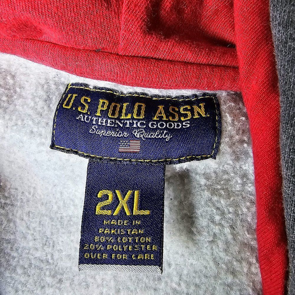 Vintage Men's U.S. Polo Assn. Gray Hoodie Sweatshirt Color Block Sleeve Size 2XL - Picture 5 of 5